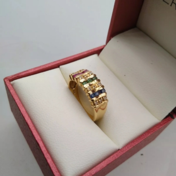 18K YELLOW GOLD NATURAL DIAMOND EMERALD RING S 5.5 - Picture 8 of 8